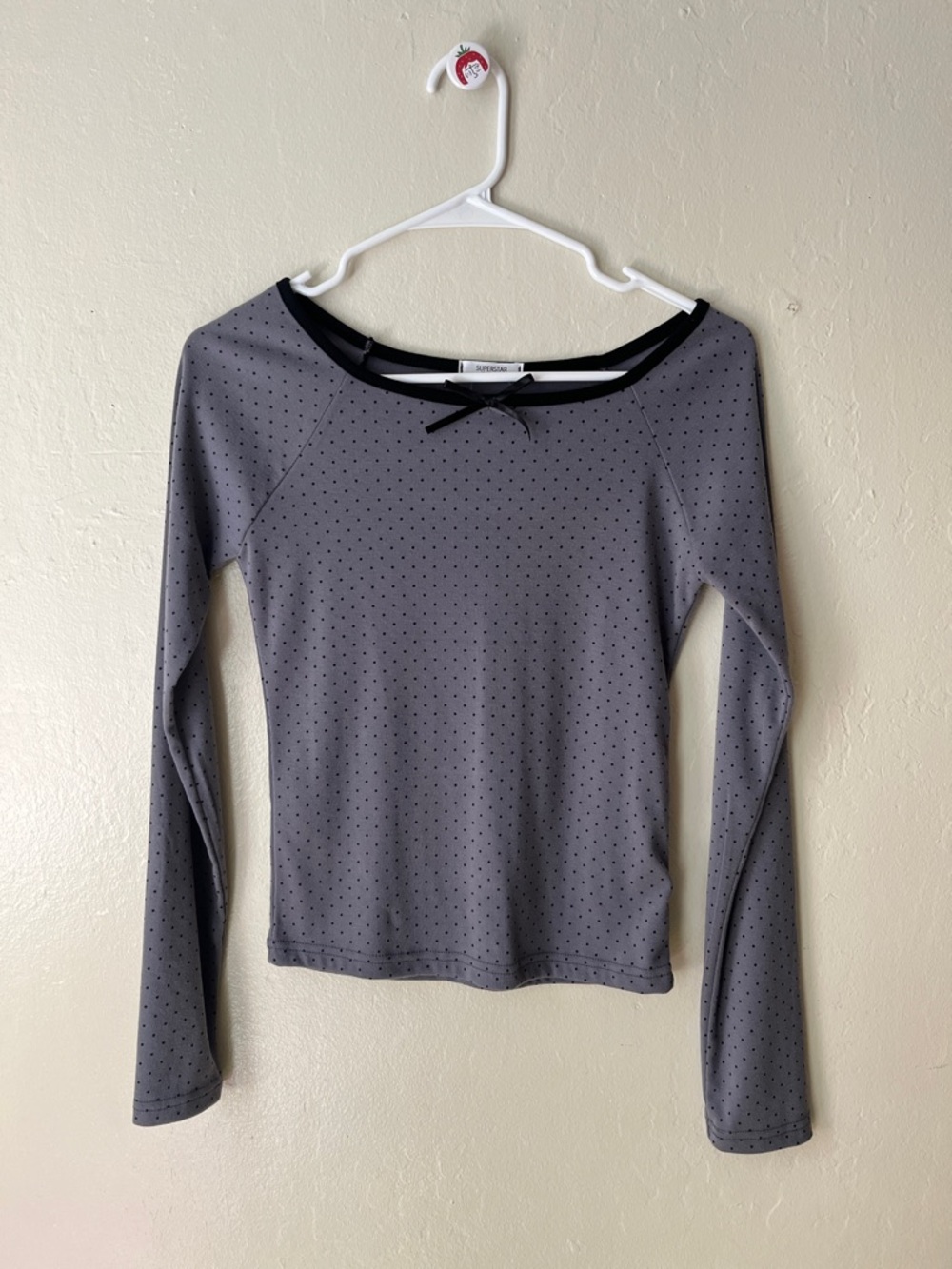Gray Polka Dot Long Sleeve Tee with Contrast Trim